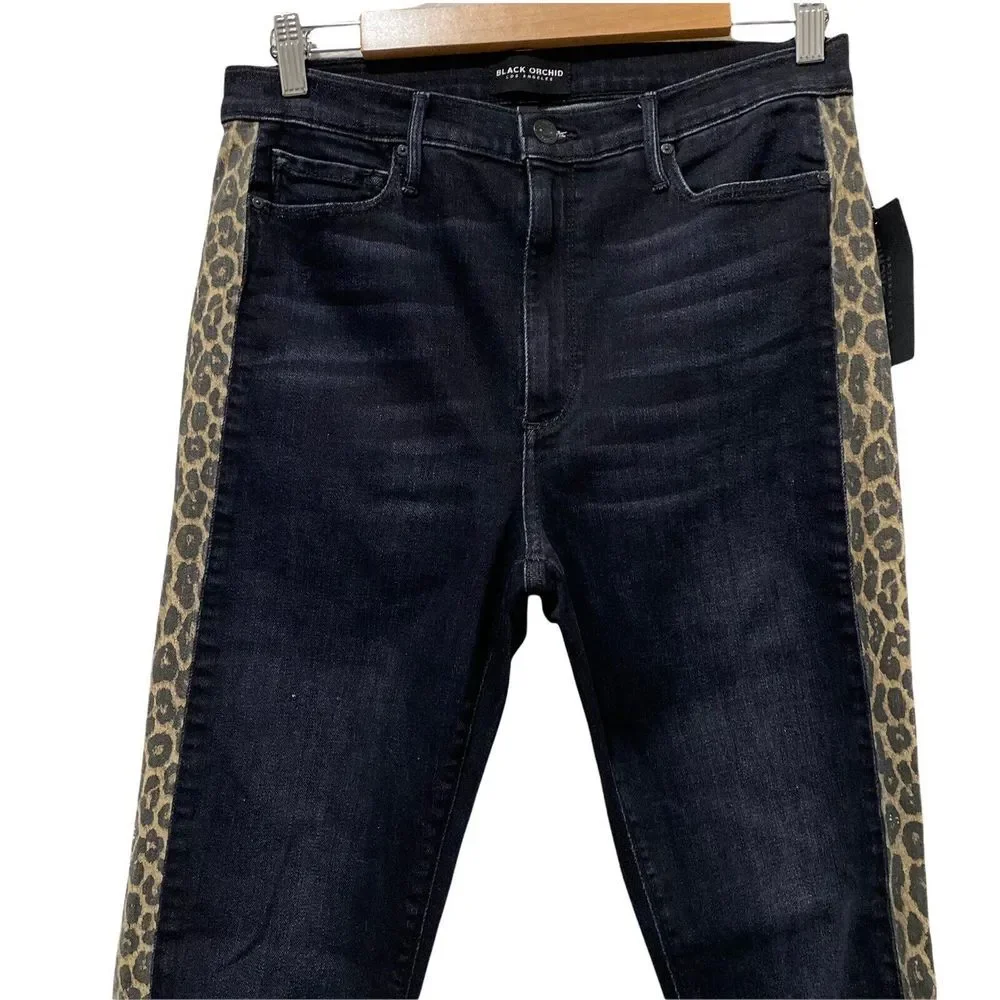 Black Orchid Gisele High Rise Super Skinny Jeans Side Stripes in Raven 27 $198
